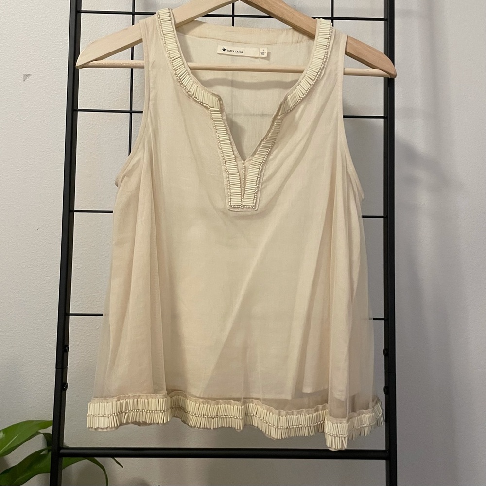 Mesh/Linen Beaded Top - Picture 2 of 7